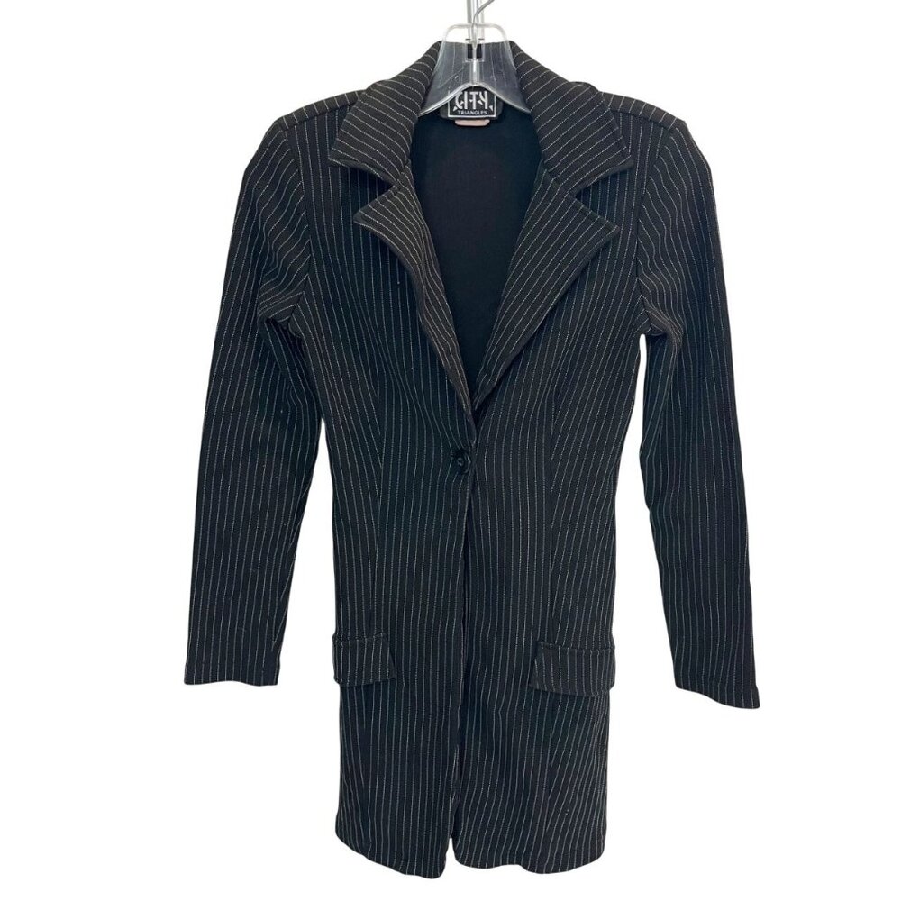 Vintage City Triangles 90s Y2K Black Pin‎ Stripe Longline Blazer Office - Size 5
